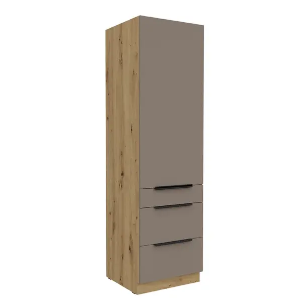 Vysoká potravinová skříňka Aria 60 DKS-210 3S 1F - Premium Box Barva korpusu: Dub artisan, Barva dvířek: TA - Sandgrau AFM