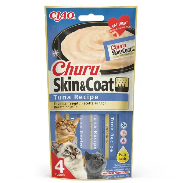 Inaba Cat Ciao Churu Skin & Coat Krémové krmivo pre mačky - tuniak 3 x (4 x 14 g)