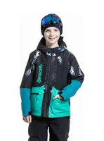 Dětská snb & ski bunda meatfly bangito černá/tyrkysová 158