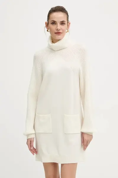 Vlněné šaty Liu Jo bílá barva, mini, MF5063 MS009