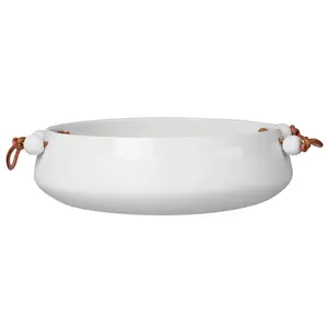 Bílá porcelánová miska s koženou rukojetí