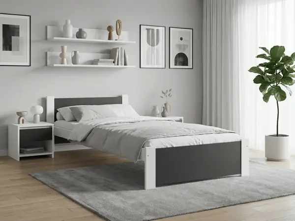 Posteľ IKAROS 90 x 200 cm, antracit/biela Rošt: S latkovým roštom, Matrac: Matrac SOMMERA 18 cm