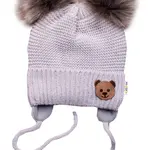 Baby Nellys Dětská zimní čepice s fleecem Teddy Bear - chlupáčk. bambulky