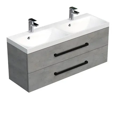 Kúpeľňová skrinka s čiernou úchytkou a umývadlom SAT Cube Way 120x53x40 cm betón mat CUBE2C120ZBE