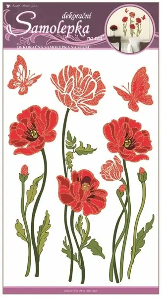 Samolepící dekorace: Vlčí máky s motýlky