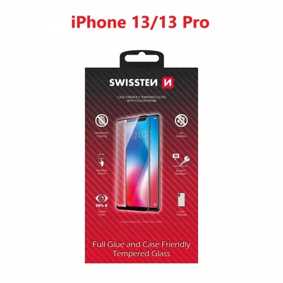 Tvrzené sklo Swissten Full Glue, Color Frame, Case Friendly pro Apple iPhone 13/13 Pro, černá