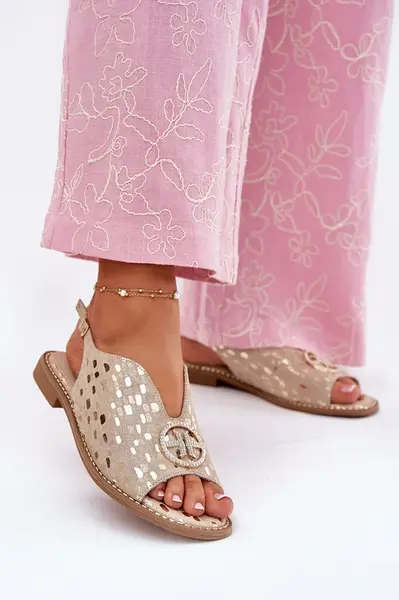 S. BARSKI Kožené Sandály Na Plochém Podpatku S Ozdobou S.Barski