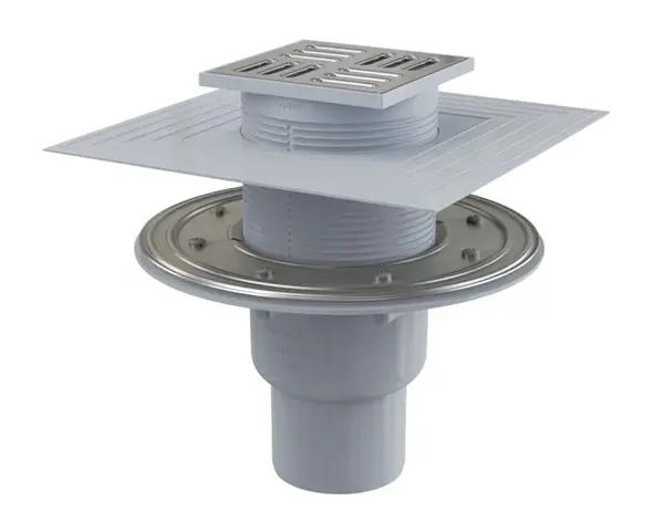 Alcadrain Odtokové kanálky - Podlahová vpust přímá 11x11 cm, průměr 5/8 cm, 2. úrovně izolace, kombinovaná zápachová uzávěra SMART, nerez/plast APV232