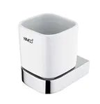 Nimco Nikau - Pohárek na kartáčky a pastu s držákem, bílá keramika/chrom NK 30058K-26