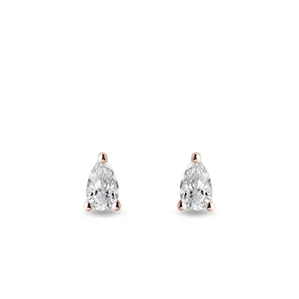 Náušnice s diamanty ve tvaru kapek v růžovém zlatě KLENOTA