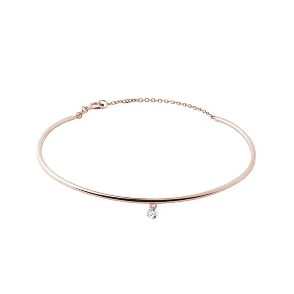 Pevný náramok z ružového zlata s diamantom a retiazkou KLENOTA