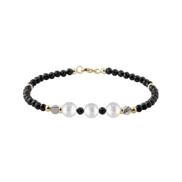 Zlatý náramok z čiernych spinelov a perál KLENOTA