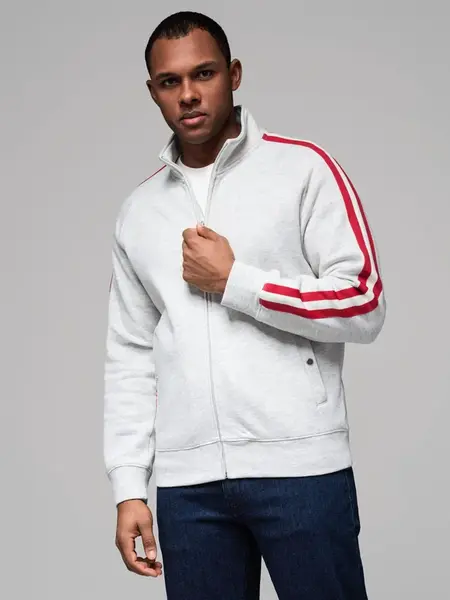 Ombre Men's sweatshirt with high collar and stripes - grey melange