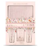 The Luxury Bathing Company Dárková sada péče o tělo s kosmetickou taškou Pivoňka, Broskev & Malina 4 ks