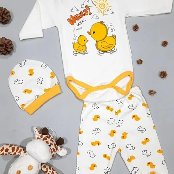 90479 Dewberry Unisex Newborn 3 Piece Clothing Set-WHITE