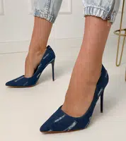 Gemre Navy blue denim high-heeled pumps Emmila