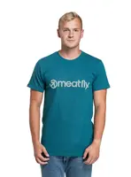 Meatfly pánské tričko Striped Logo Petrol Heather | Modrá | Velikost XS