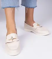 Gemre Beige Women's Loafers with Gold Decoration Senna