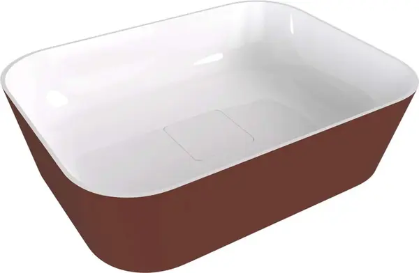 Polysan Banera - Umývadlo na dosku 50x35 cm, bez prepadu, bez otvoru na batériu, matná hnedá/biela 14596.72