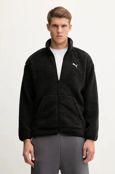 Fleecová mikina Puma pánská, černá barva, hladká, 688259