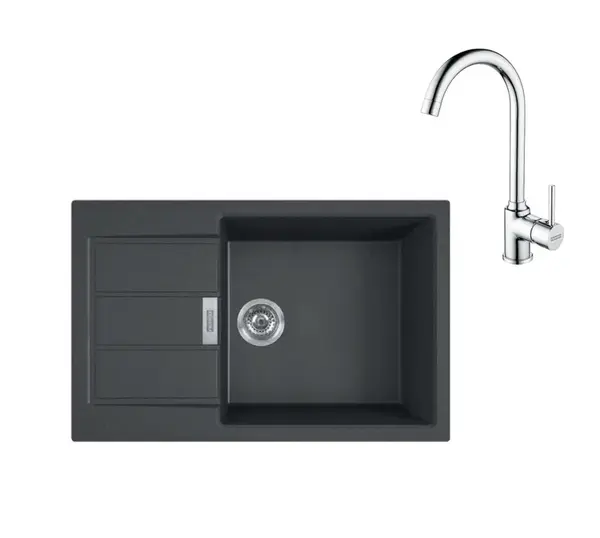 Franke Sety - Kuchyňský set T106, tectonitový dřez S2D 611-78 XL a baterie FP 9000.031, černá/chrom 143.0675.732