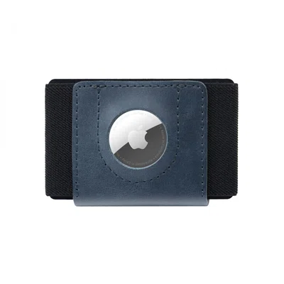 Kožená peněženka FIXED Tiny Wallet for AirTag z pravé hovězí kůže, modrá