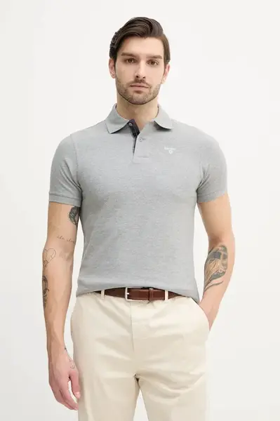 Bavlněné polo tričko Barbour Tartan Pique Polo Shirt šedá barva, MML0012