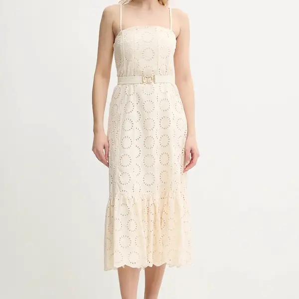 Bavlněné šaty Twinset béžová barva, midi, 251TT2361