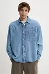Džínová košile Won Hundred pánská, modrá barva, relaxed, s klasickým límcem, 3651-15152