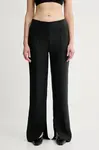 Kalhoty s příměsí lnu Remain dámské, černá barva, high waist, 502524100