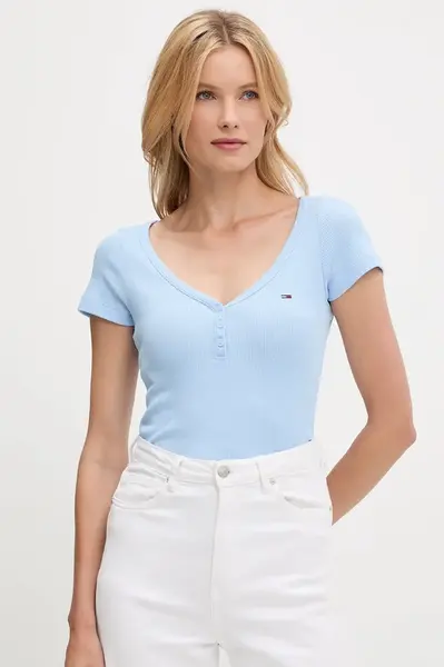Tričko Tommy Jeans dámské, modrá barva, DW0DW20902