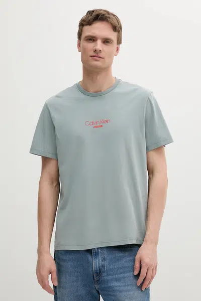 Bavlněné tričko Calvin Klein Jeans zelená barva, s potiskem, LV04RB824G