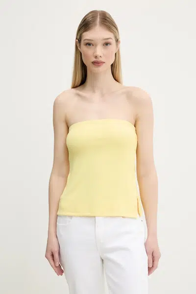 Top Abercrombie & Fitch žlutá barva, odkrytá záda, KI139-5567
