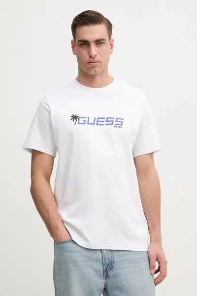 Bavlněné tričko Guess bílá barva, s potiskem, F5GI06 I3Z14