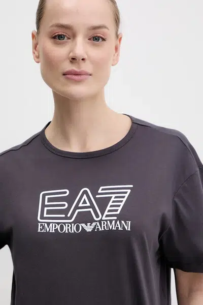Bavlněné tričko EA7 Emporio Armani hnědá barva, AF12503.7W000098