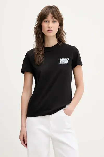 Bavlněné tričko Tommy Jeans černá barva, DW0DW21338