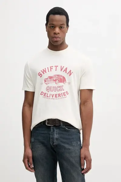 Bavlněné tričko United Colors of Benetton béžová barva, s potiskem, 3F98U109Y