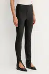 Kožené kalhoty BOSS dámské, černá barva, přiléhavé, high waist, 50541926