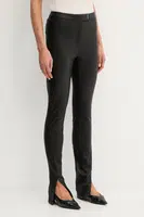 Kožené kalhoty BOSS dámské, černá barva, přiléhavé, high waist, 50541926