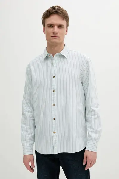 Bavlněná košile Barbour Fenfield Oxford Stripe Relaxed Fit Shirt pánská, tyrkysová barva, relaxed, s klasickým límcem, MSH5586