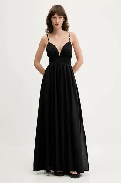 Bavlněné šaty HUGO černá barva, maxi, 50536456