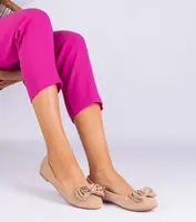 Gemre Beige classic women's suede ballet flats with a bow Merasol