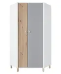 Rohová šatní skříň rasmus - bílá/šedá/dub artisan