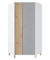 Rohová šatní skříň rasmus - bílá/šedá/dub artisan