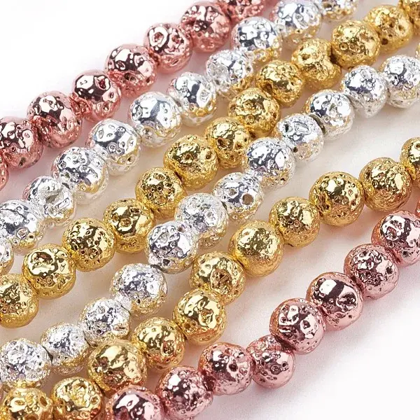 Electroplated Natural Lava Rock Bead Strands