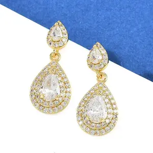 Brass Micro Pave Cubic Zirconia Stud Earrings for Women