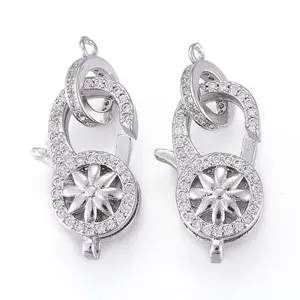 Brass Micro Pave Clear Cubic Zirconia Lobster Claw Clasps