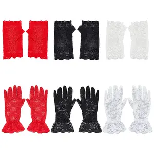 6 Pairs 6 Style Flower Pattern Lace Gloves