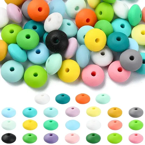 100Pcs 25 Styles Rondelle Food Grade Eco-Friendly Silicone Abacus Beads