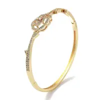 Brass Micro Pave Clear Cubic Zirconia Hinged Bangles for Women